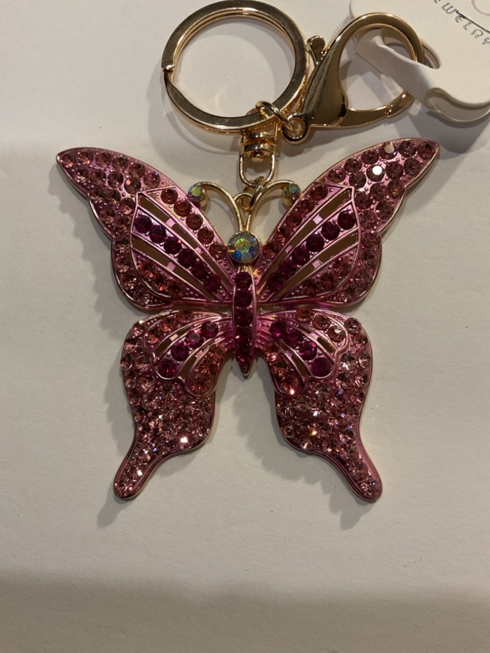 Pink Crystal Butterfly Keychain